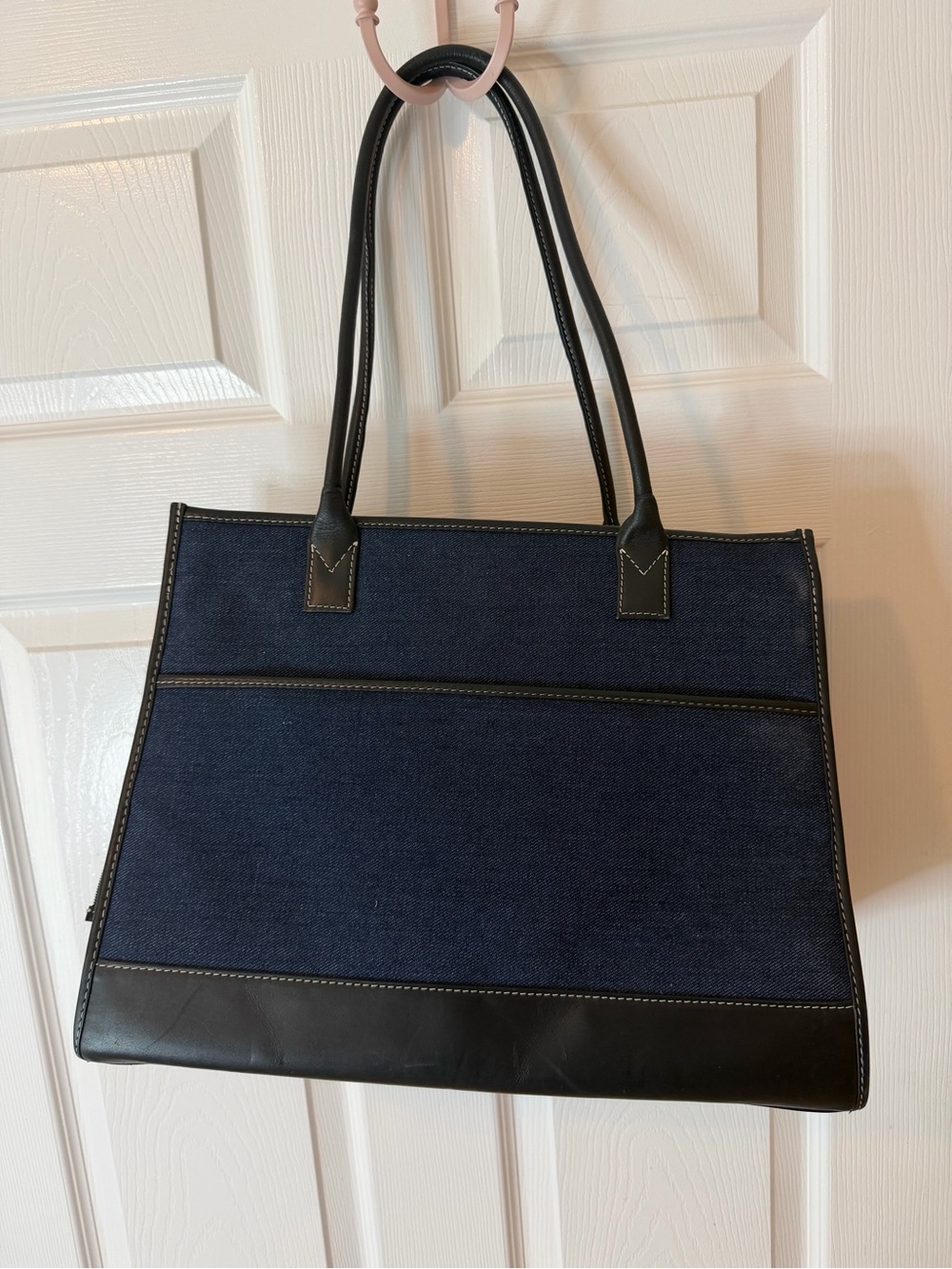Fifi & Romeo Pet Carrier Denim Navy and Leather Tote with Black Trim